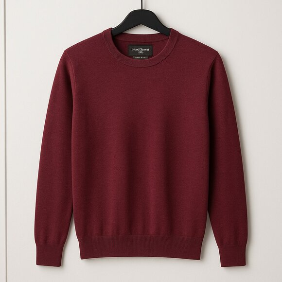 Black Brown 1826 Merino Wool Crewneck Sweater M Cherry Red Burgundy Slim Italy - Picture 1 of 6